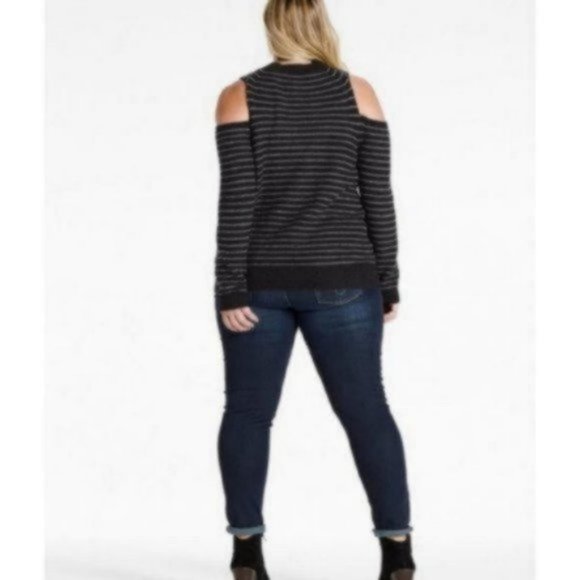 Lucky Brand Cold Shoulder Striped Wool Pullover 3X - Picture 3 of 7